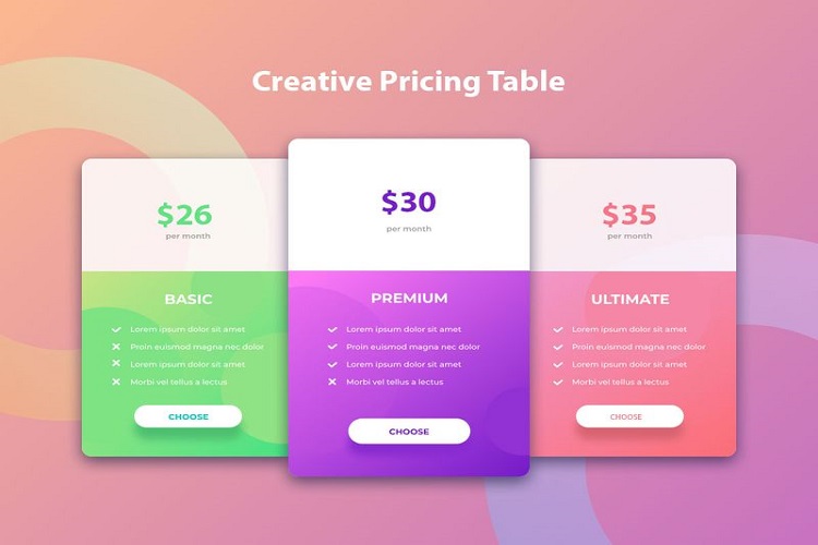 طراحی جدول های قیمت برای سایت ها