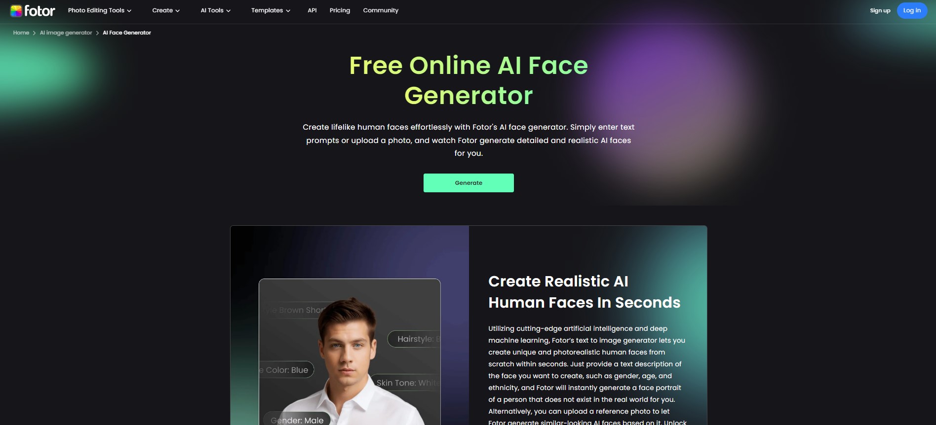 چگونگی ثبت نام و استفاده از سایت  Fotor AI Face Generator